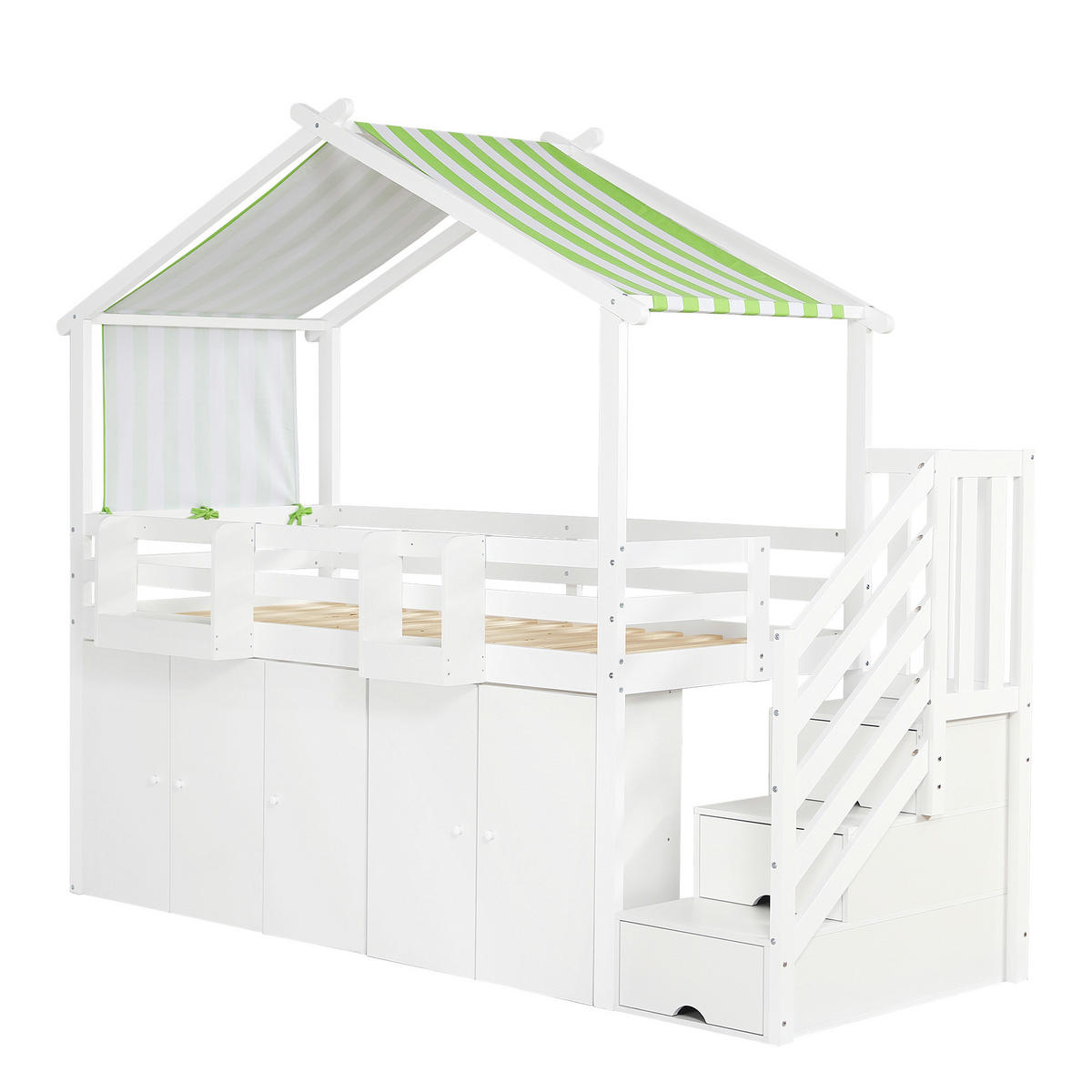 HAUSBETT 90/200 cm Weiß, Grün - Weiß/Grün, Holz/Holzwerkstoff - Raumix