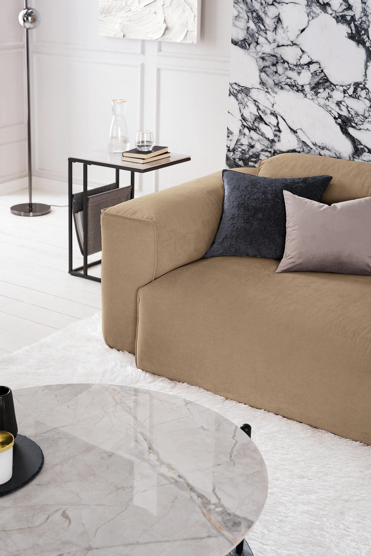 3-SITZER SOFA - Taupe/Schwarz, Kunststoff/Textil (251/71/102cm) - home24