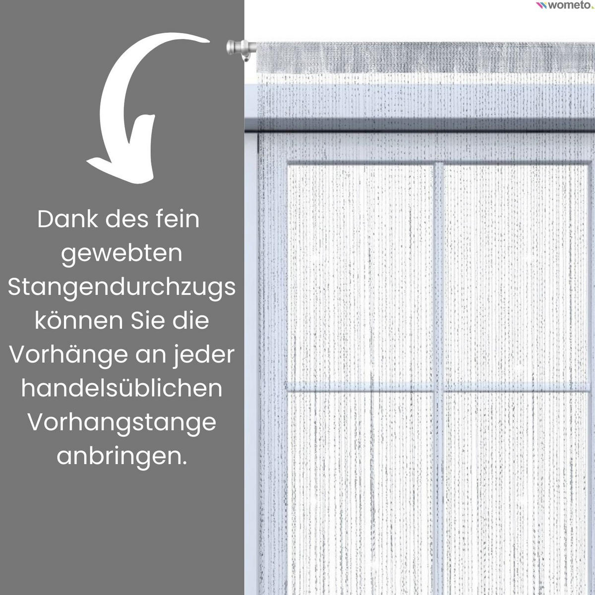 FADENVORHANG Lurex grau/silber 245/90 cm Glitzer-Effekt Stangendurchzug kürzbar - Grau, Textil (90/245/1cm) - wometo