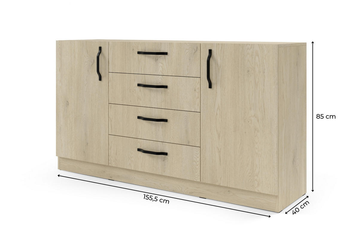 KOMMODE BRISSO BRK1 155,5/85/40 cm in Eiche Ceremona mit Metallgriffen - Eichefarben, Holzwerkstoff/Metall (156/85/40cm) - Deine Möbel 24