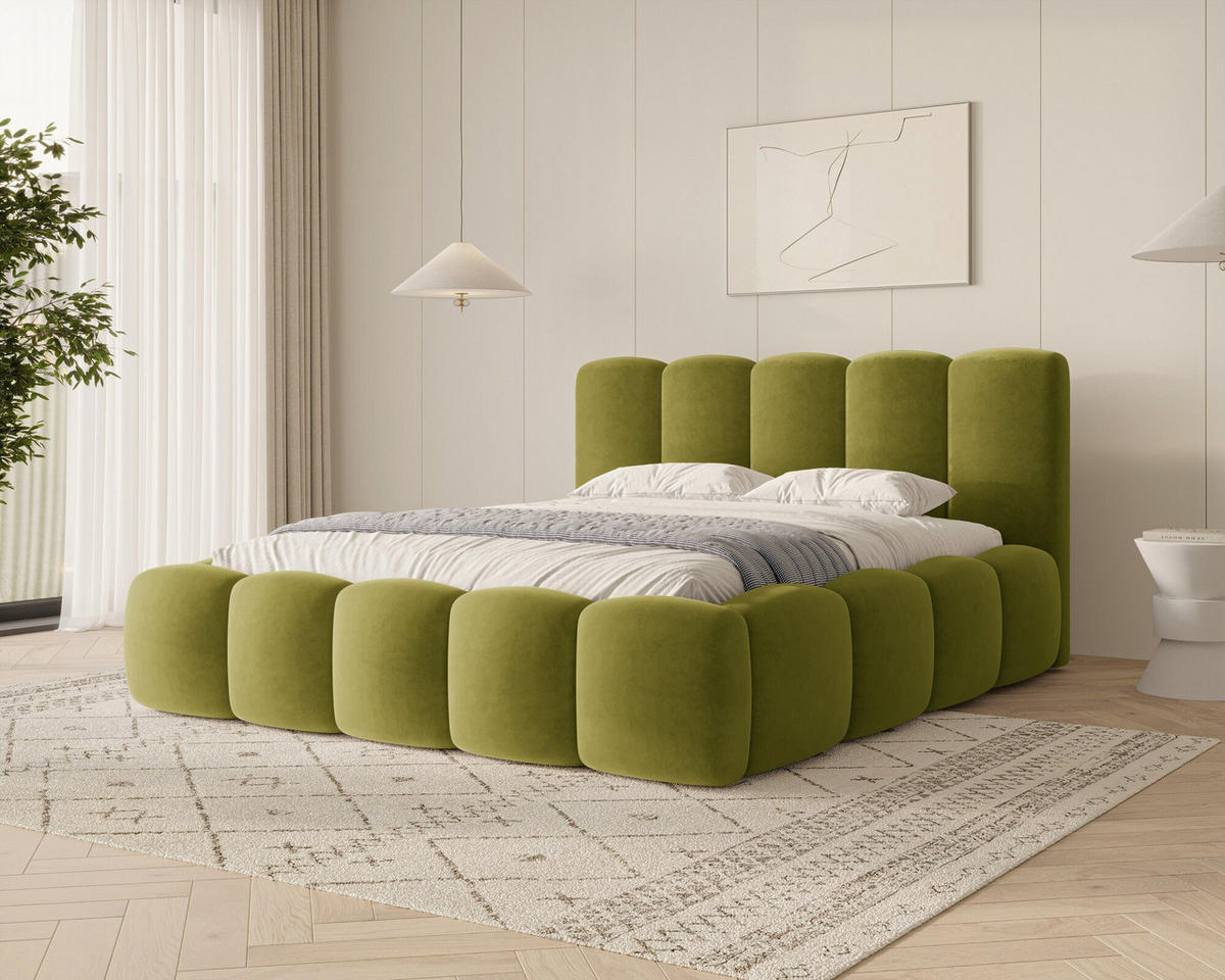 POLSTERBETT - Bett 18 - 140x200 - Olivgrün (Riviera 36) - Olivgrün, Holzwerkstoff (140/200cm) - Möblo