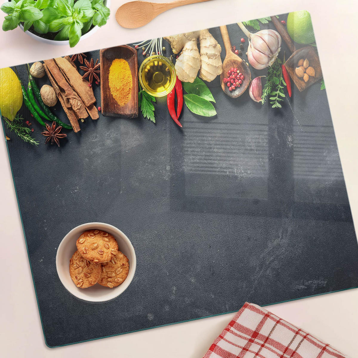 GLASPLATTE 60x52 cm Kräuter und Gewürze - Multicolor, Glas (60/0.4/52cm) - TULUP