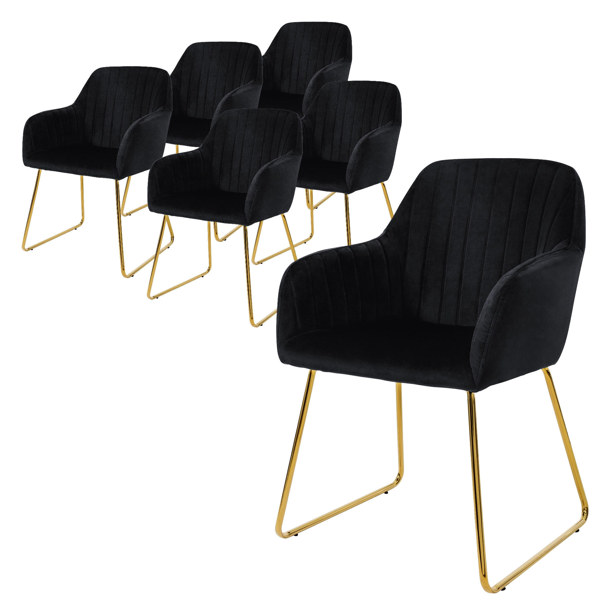 STUHL Samt schwarz 6er Set - Schwarz, Metall (60/82/57cm) - ML-DESIGN