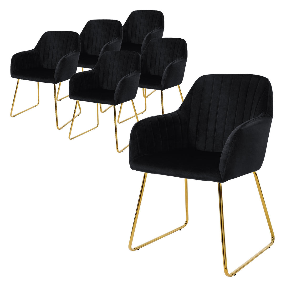STUHL Samt schwarz 6er Set - Schwarz, Metall (60/82/57cm) - ML-DESIGN