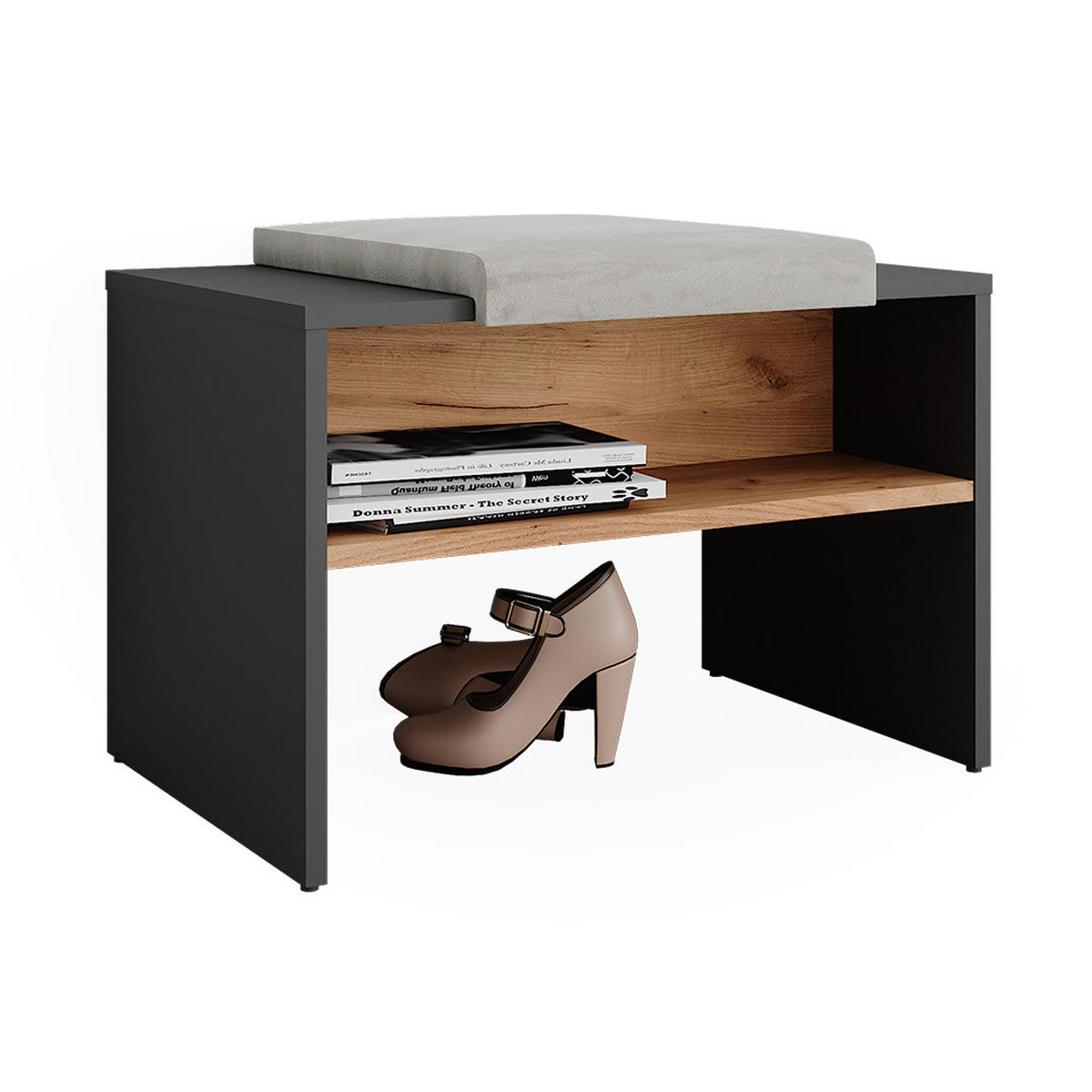 SCHUHBANK Orlando Anthrazit/Goldkraft Eiche 60 x 60 cm - Honigeiche/Anthrazit, Holzwerkstoff (60/60/40cm) - Vicco