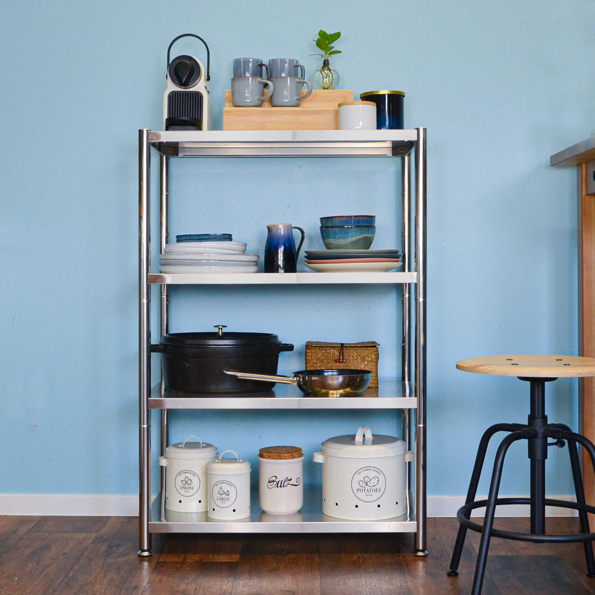 EDELSTAHL-REGAL 74x41x109 bis 160kg inkl. 4 Ebenen - Silberfarben, Metall (41/109/74cm) - shelfr