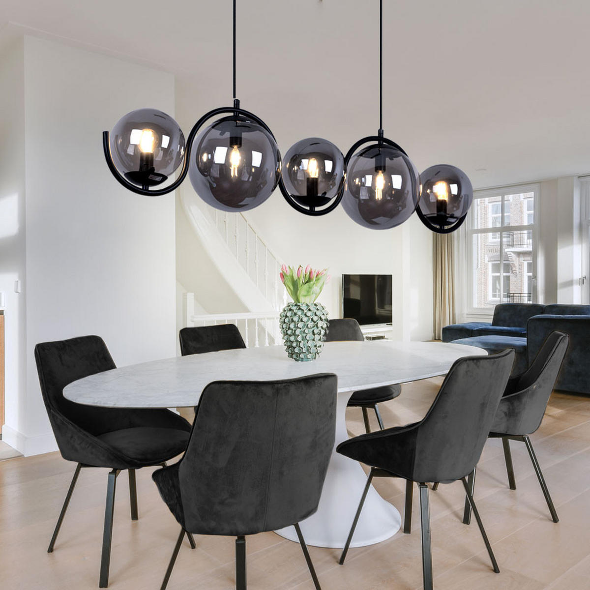 HÄNGELEUCHTE Glas Rauch Schwarz - Schwarz, Glas (100/20/120cm) - Globo Lighting