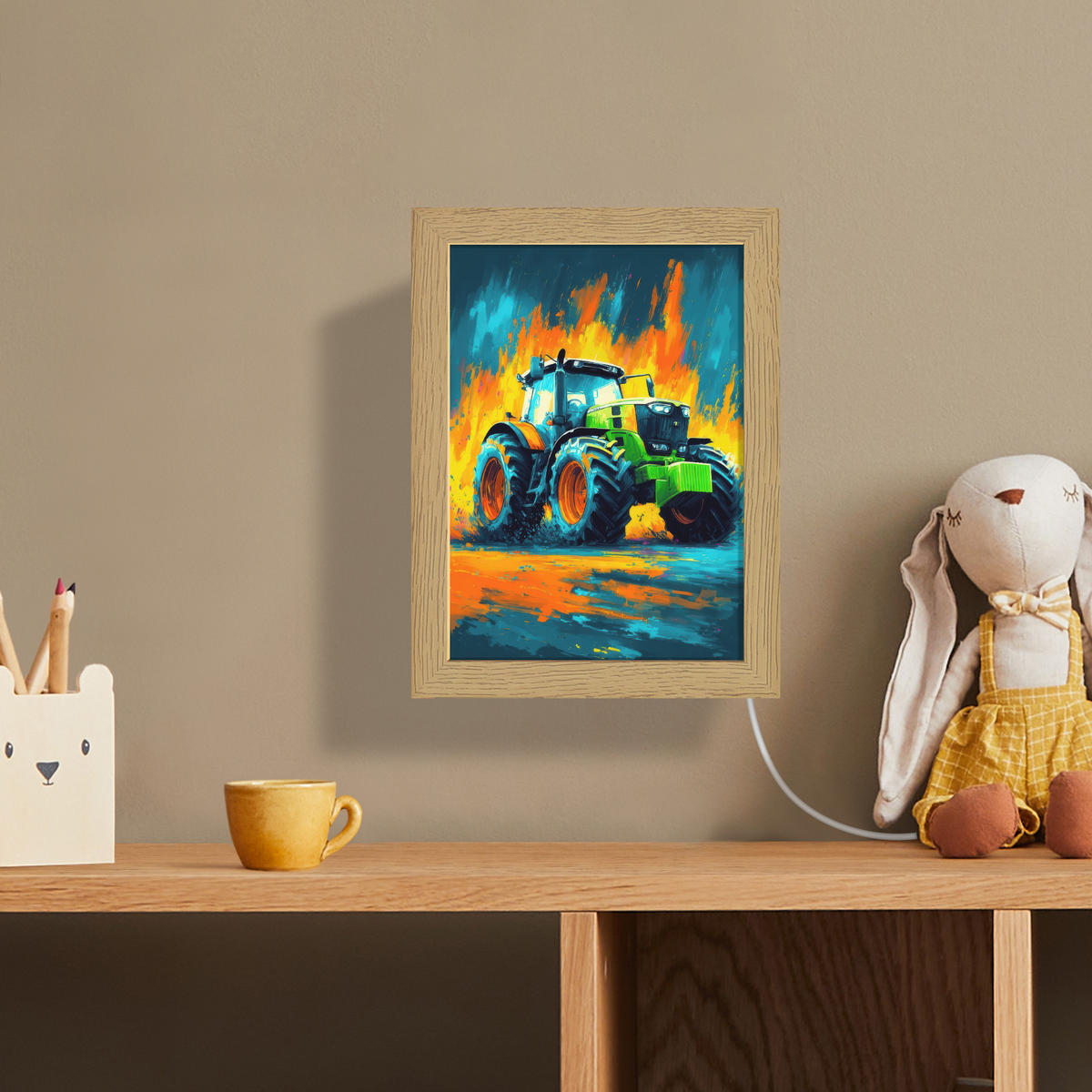 NÁSTĚNNÁ LAMPA Abstrakt - Traktor - Zelený 15x20 cm - tmavě modrá, kompozitní dřevo (15/20/8cm) - OnlyWow