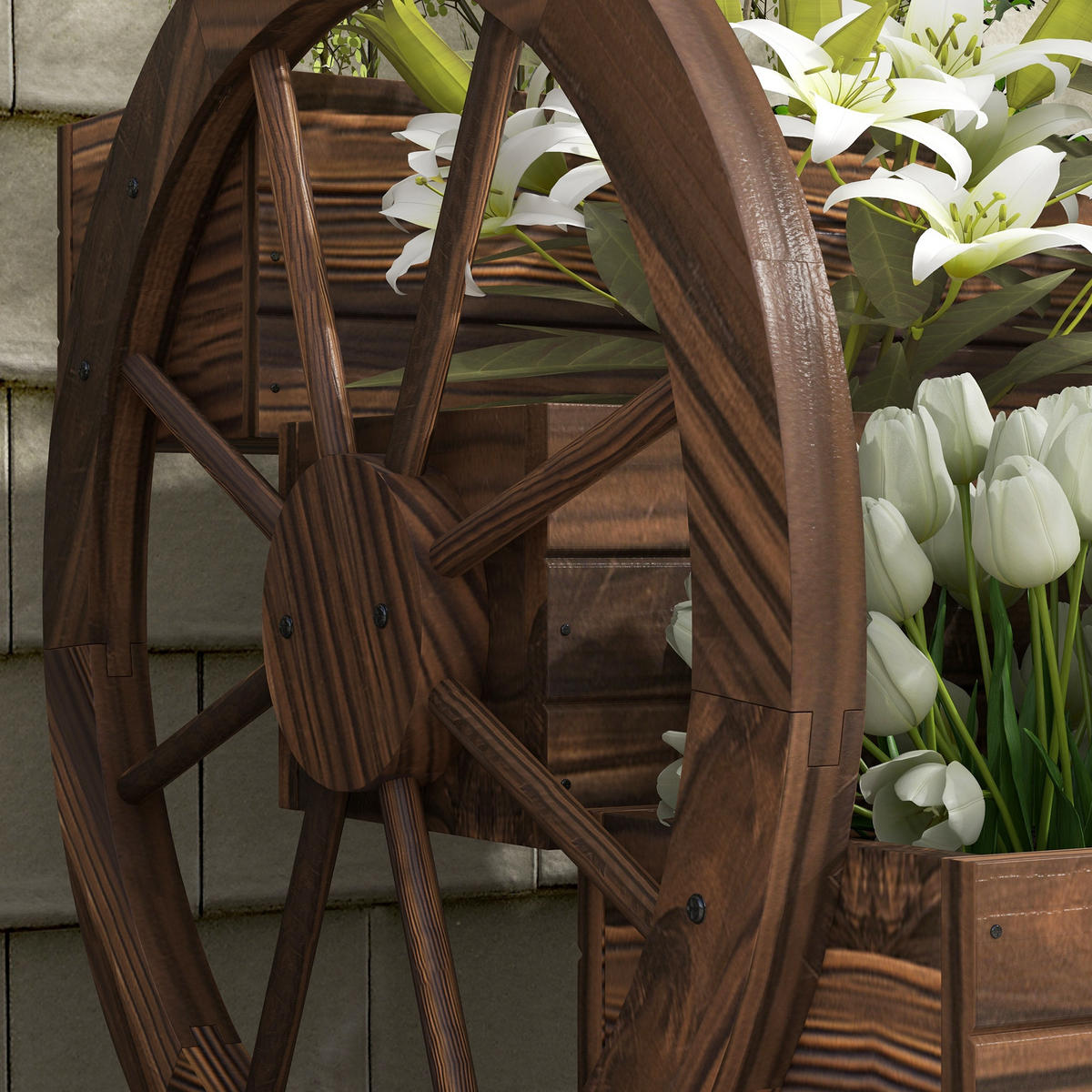 HOCHBEET 3-Stufig DE-12261 mit 2 Wagenrädern, 62/61/57 cm Braun - Braun, Holz (62/57/61cm) - ComfortXL