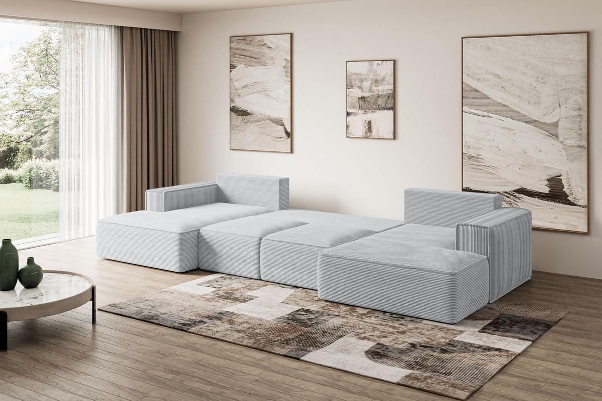 WOHNLANDSCHAFT mit Schlaffunktion und Bettkasten SIERRA-U-S - 349x161x87 cm Grau Cord - Schwarz/Grau, Holzwerkstoff/Kunststoff (349/87/161cm) - ALTDECOR