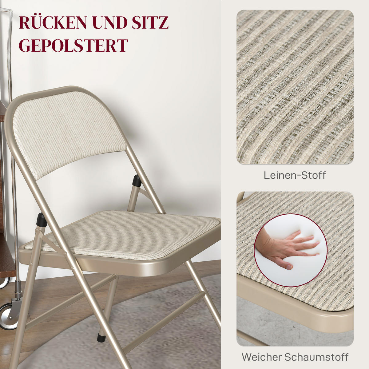 KLAPPSTUHL 6er Set Polyester Stahl Beige - Beige, Textil/Metall (46/78/45cm) - HOMCOM