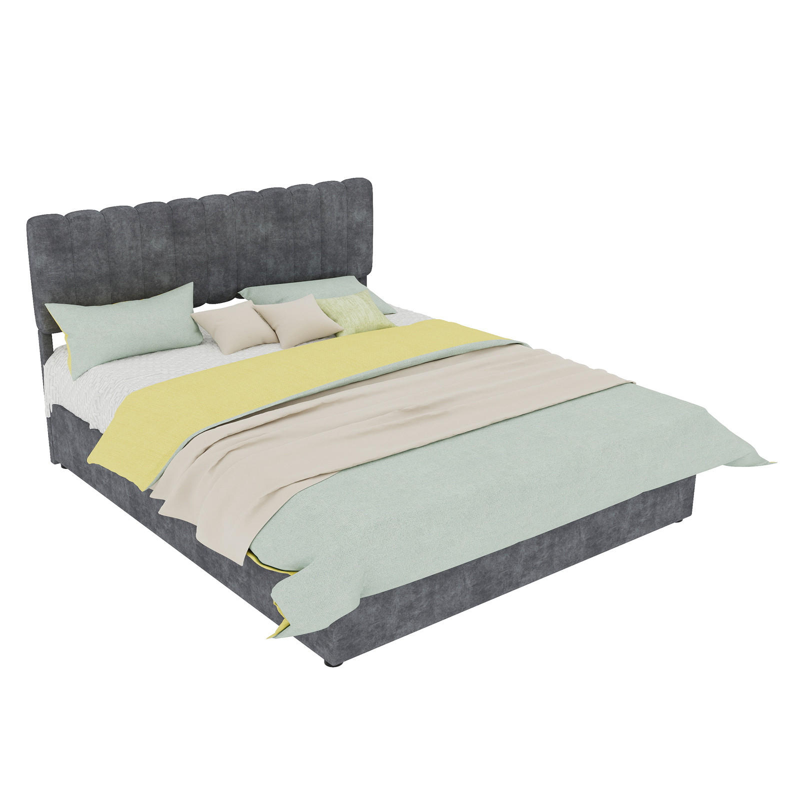 POLSTERBETT 160/200 cm grau aus Stoff und Metall mit Stauraum - Grau, Textil (160/200cm) - OKWISH