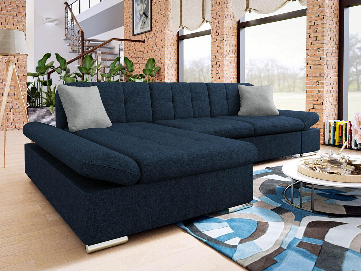 ECKSOFA Malwi Premium, Seite: Links - Hellgrau/Dunkelblau, Holz/Textil (278/161cm) - MIRJAN24