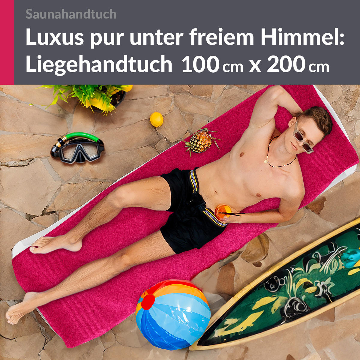 BADETUCH London Rhabarber Rot 100x200 cm - Pink, Textil (100/200cm) - Lashuma