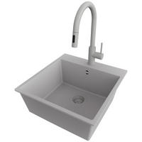 GRANITSPÜLE Riga, 2-er set Grau 48/50 cm 1 Becken + Küchenarmatur 40/20 cm + Ablauf-Set ab 50er Unterschrank - Grau, Kunststoff (48/20/50cm) - Primagran