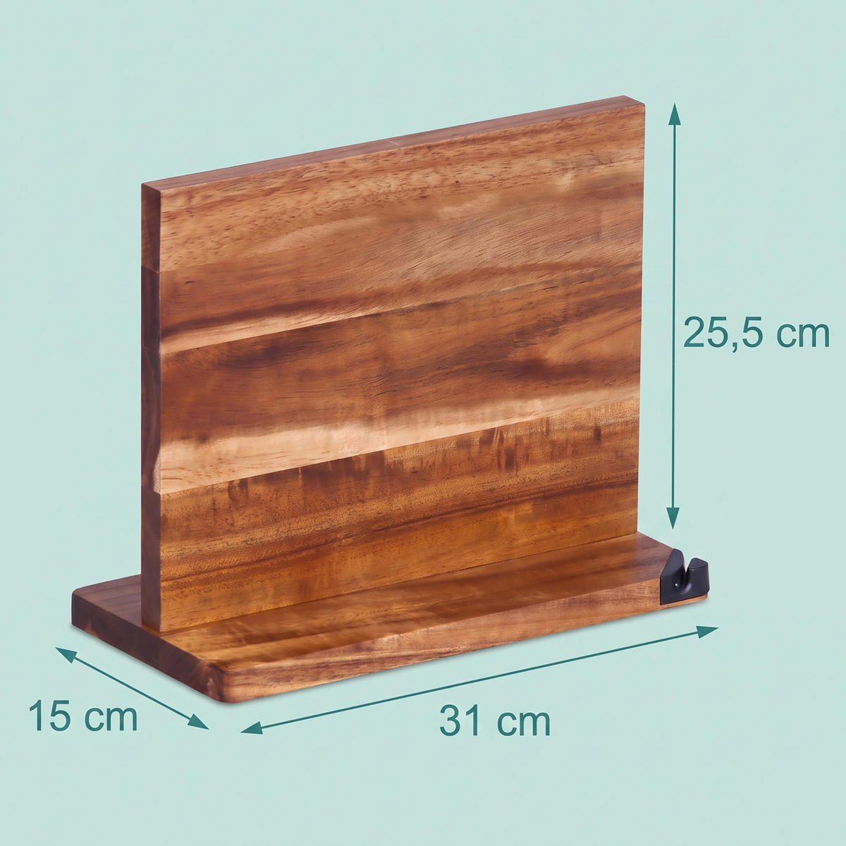 BLOK NA NOŽE Hnedý akácia magnetický s brúskom - hnedá, drevo/plast (15/25.5/15cm) - Relaxdays