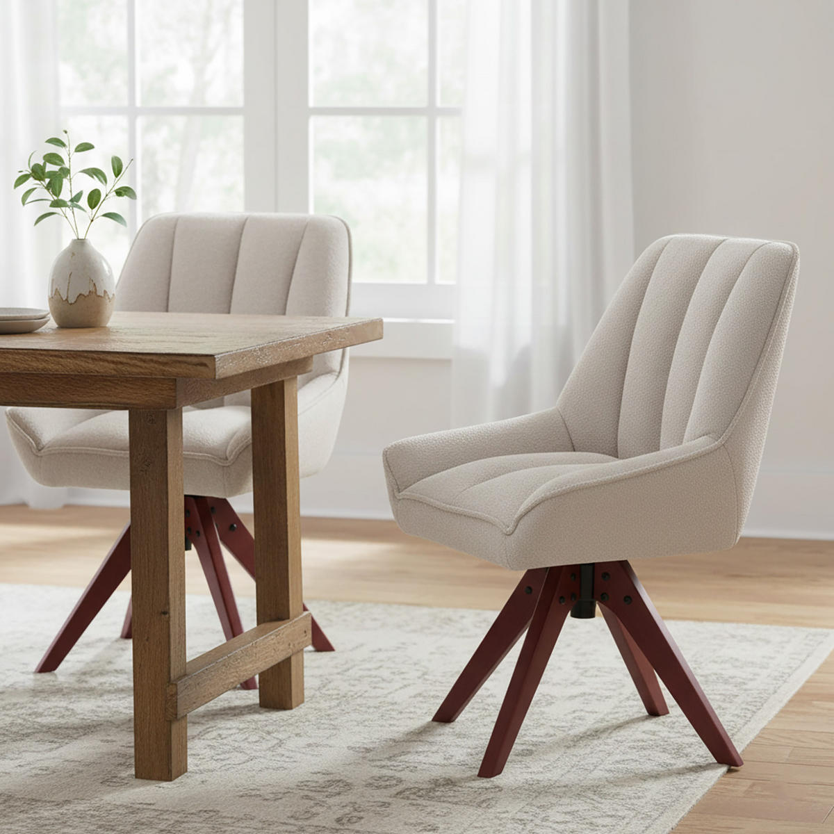 DREHSTUHL Mika-Lio 2er-Set - Nussbaumfarben/Creme, Eichenholz/Holz (60/88/68cm) - DUBI Möbel