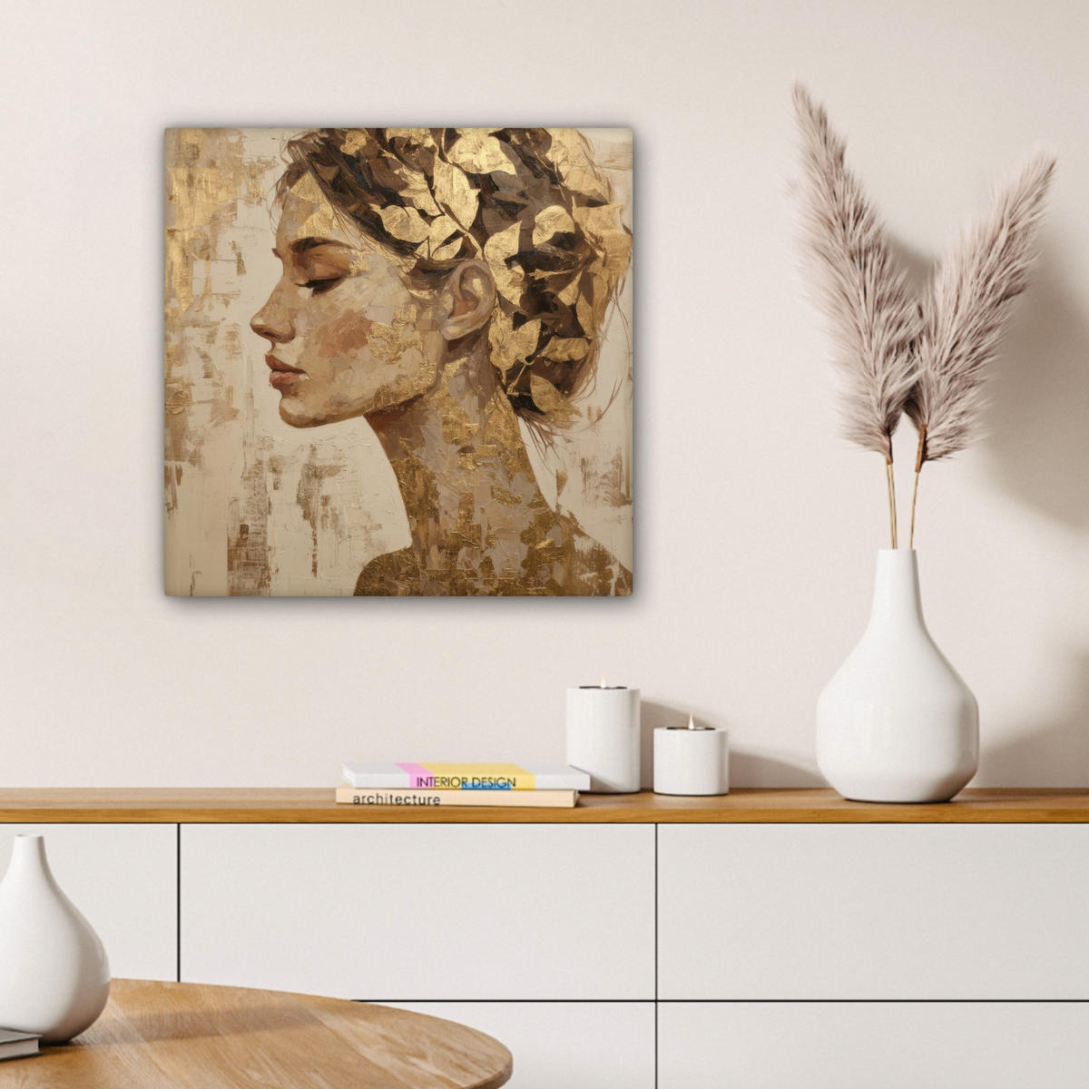 LEINWANDBILD Frau - Gold - Abstrakt - Textur Wandbild Wohnzimmer 50x50 cm - Goldfarben, Textil (50/50cm) - MuchoWow