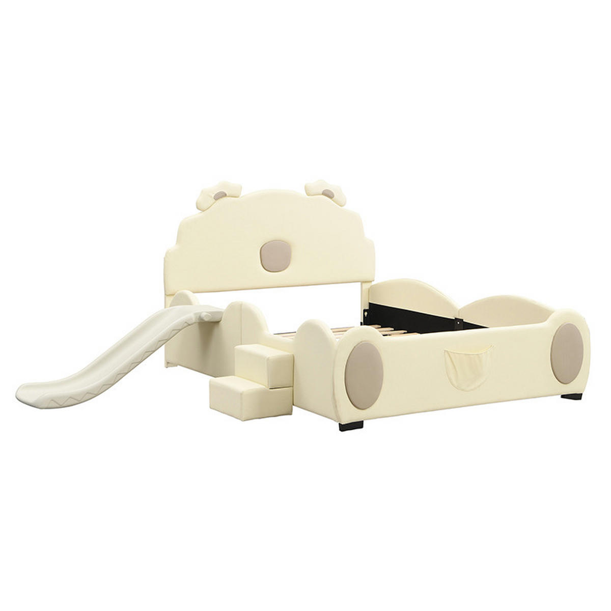 KINDERBETT Cartoon Bärenbett 140/200 cm beige mit Rutsche und Leiter - Beige, Kunststoff (140/200cm) - OKWISH