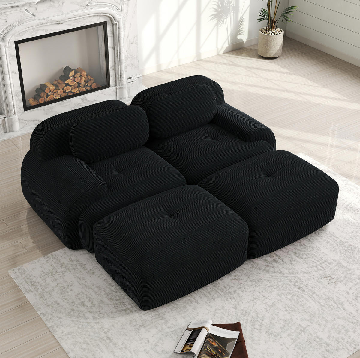 SOFA modular rahmenlos Cordstoff Black - Schwarz, Kunststoff (178/75/208cm) - Meubliv