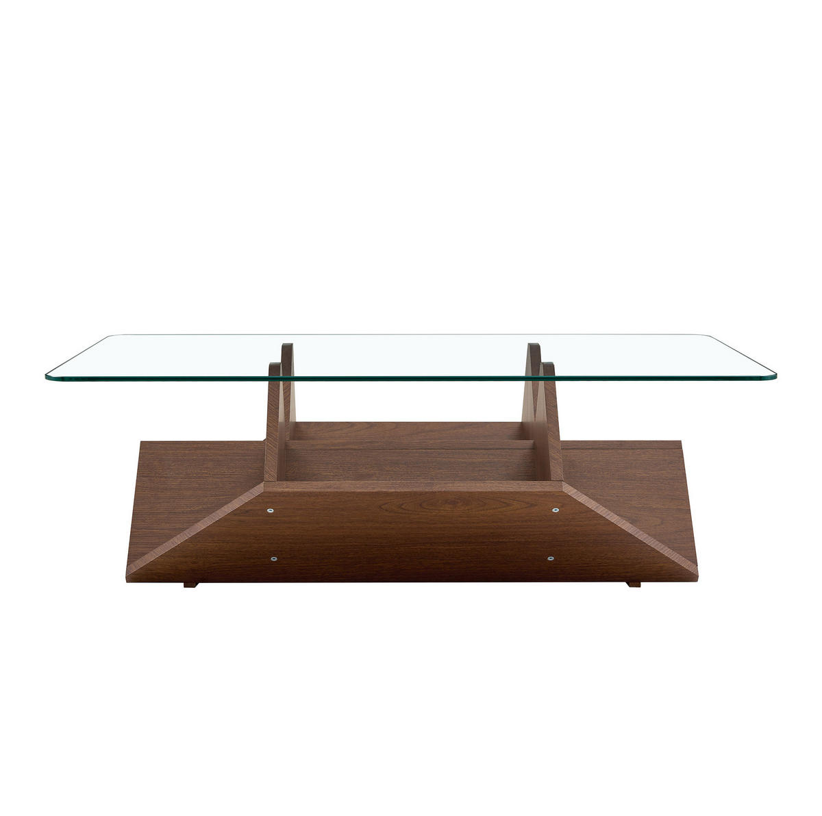 COUCHTISCH 103/63/33 cm mit Glasplatte, offenen Ablagefächern und MDF-Gestell in Walnussoptik, Walnuss - Walnussfarben, Holzwerkstoff (103/63/33.5cm) - Redom