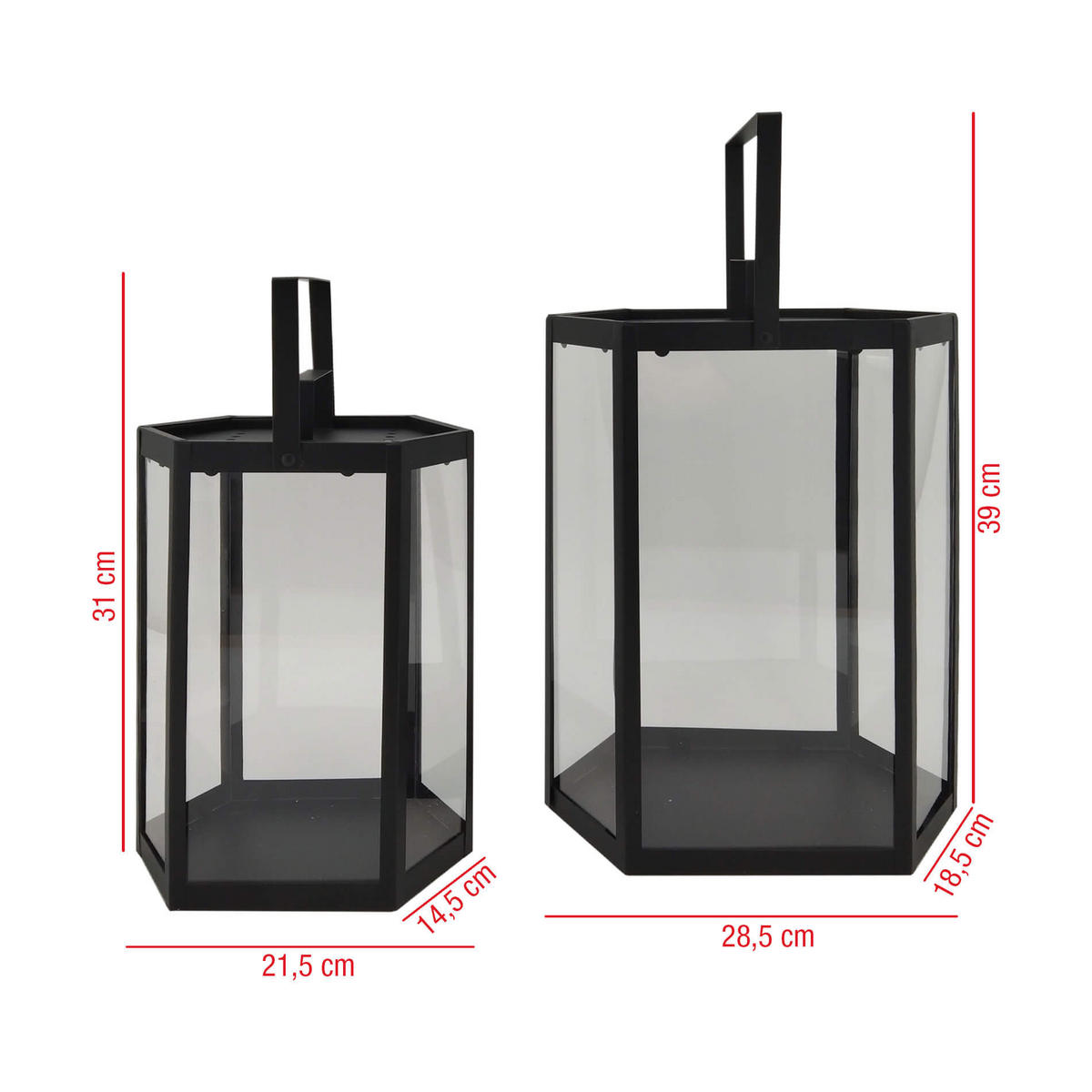 DEKORATIVES LATERNEN SET, 2 pieces Schwarz 19/29/39 cm - Schwarz, Metall (19/39/29cm) - Mobili Rebecca