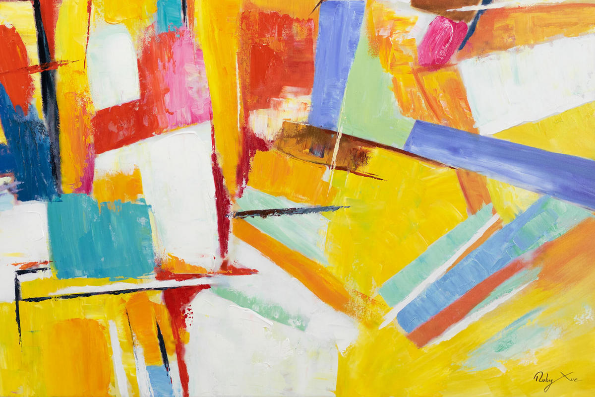 ACRYLBILD HANDGEMALT 120/80 cm - Blau/Gelb, Holz/Textil (120/80cm) - KUNSTLOFT
