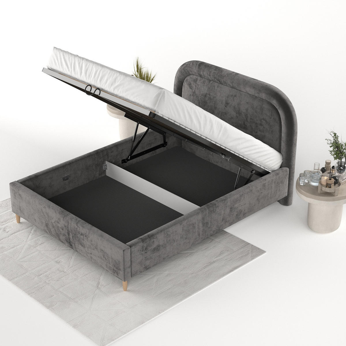 POLSTERBETT Zoya 120/200 cm Anthrazit im Lotta Stoff - Anthrazit/Naturfarben, Holz/Holzwerkstoff (120/200cm) - AltaBeds
