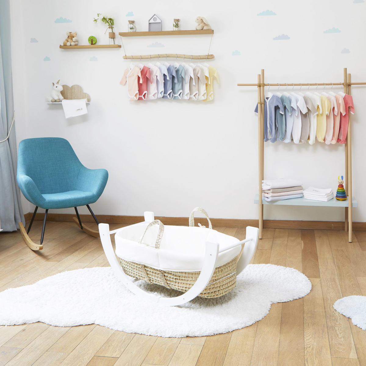 BABYTRAGEKORB mit umdrehbarem Gestell weiss - Weiß, Naturmaterialien (29/78cm) - Premiers Moments