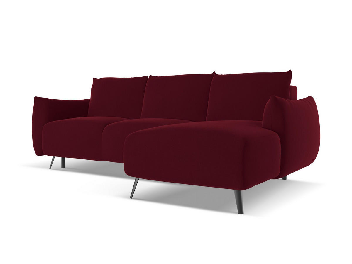 ECKSOFA mit Schlaffunktion Samt Stoff Rot - Bordeaux/Rot, Textil/Metall (242/162cm) - Makamii