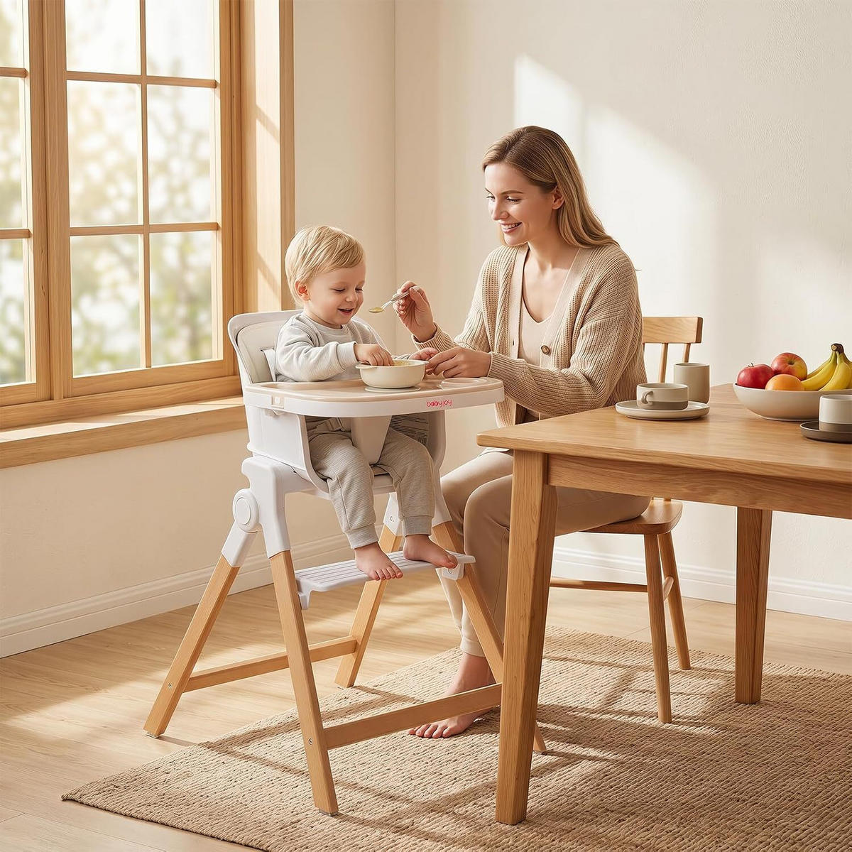 KINDERHOCHSTUHL mit Tablett beige - Beige, Holz (71/93/58cm) - COSTWAY