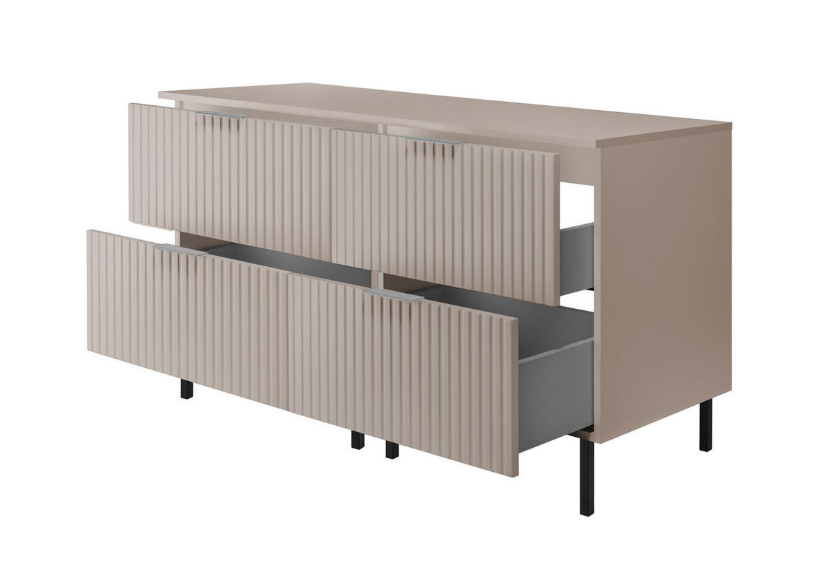 WASCHBECKUNTERSCHRANK, Kaschmir, 120 (2 x 60) x 77 x 46 cm, silberner Griff, schwarze Beine + Arbeitsplatte - Beige/Silberfarben, Holzwerkstoff (120/77/46cm) - 3XE LIVING