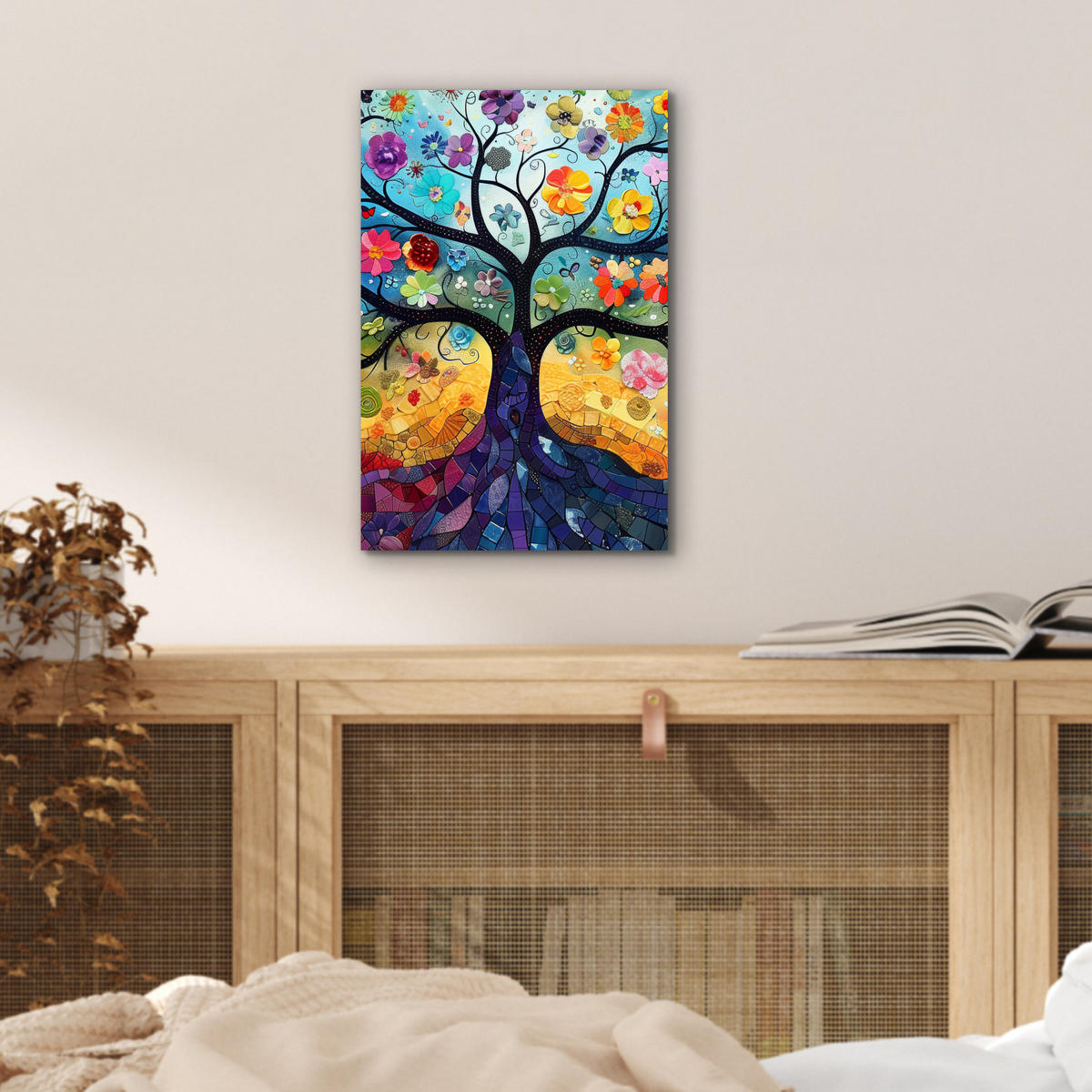 KOVOVÝ OBRAZ Umenie - Strom života - Kvety - Hippie 20x30 cm - tmavomodrá, kov (20/30cm) - MuchoWow