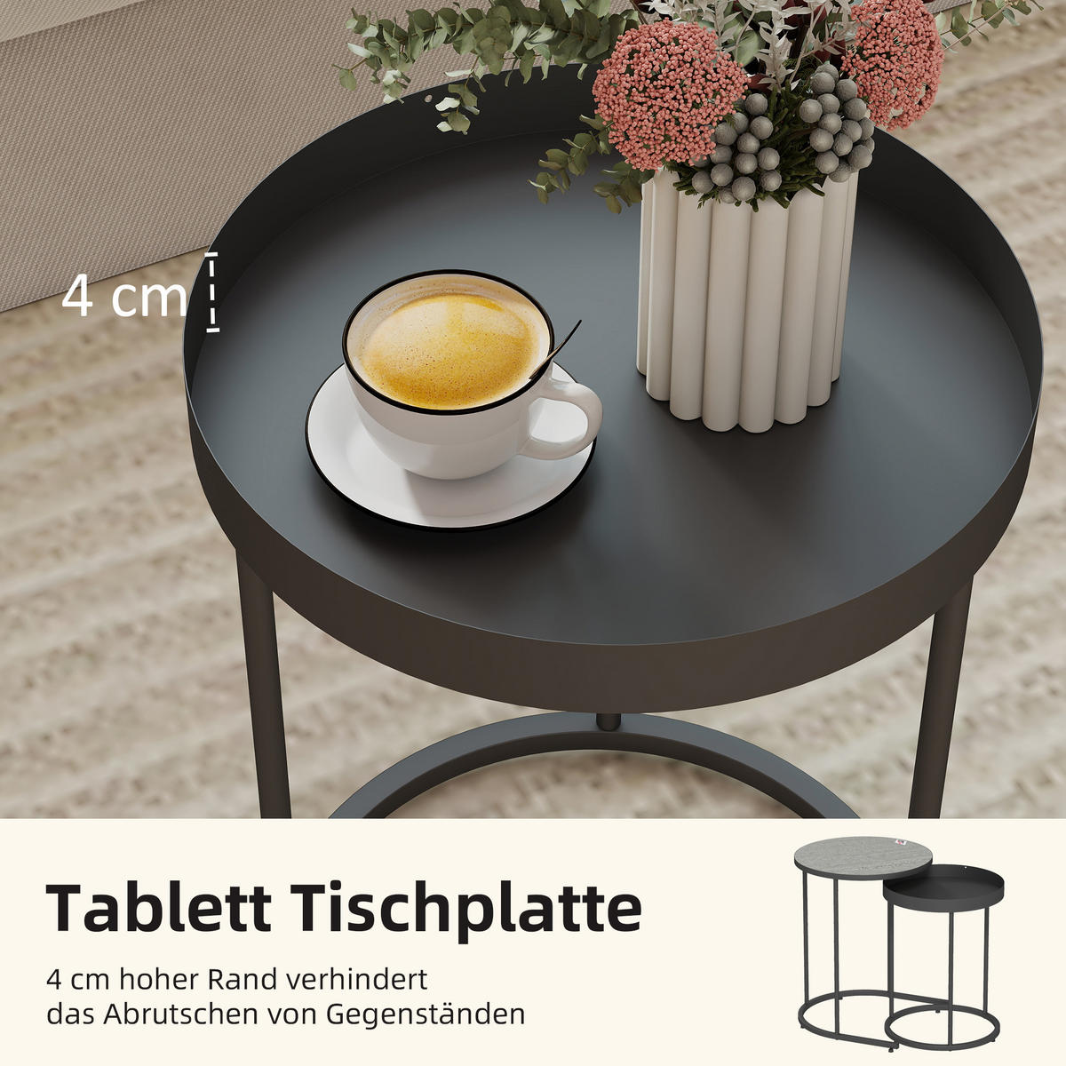 BEISTELLTISCH Grau 2 Stück - Grau, Naturmaterialien (42/42/54cm) - GiPP