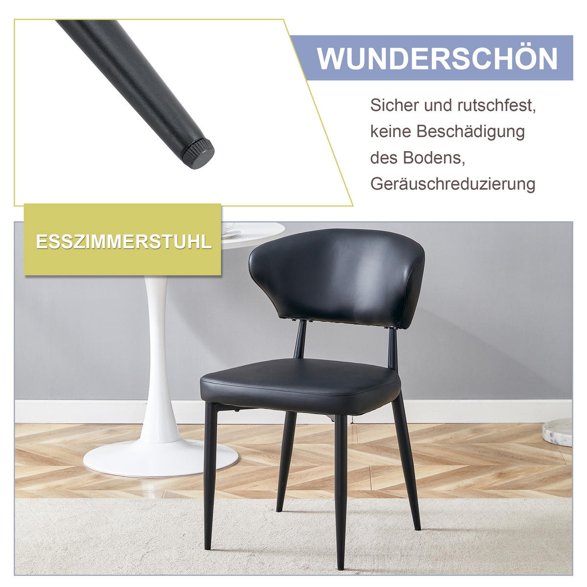 STUHL mit Rückenlehne ergonomisch Schwarz 45x50x80 cm Leder - Schwarz, Leder (45/80/50cm) - SONNENH