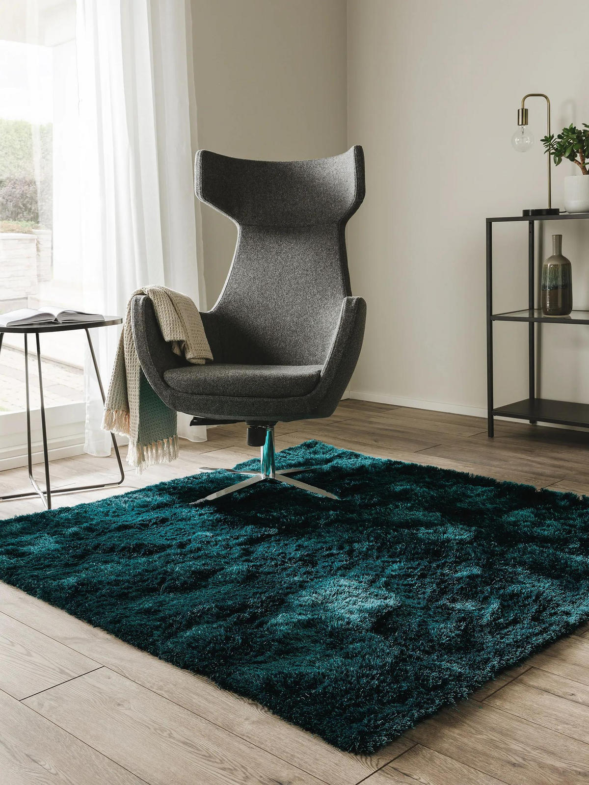 HOCHFLORTEPPICH Whisper Türkis 200x200 cm - Türkis, Textil (200/200cm) - benuta Nest