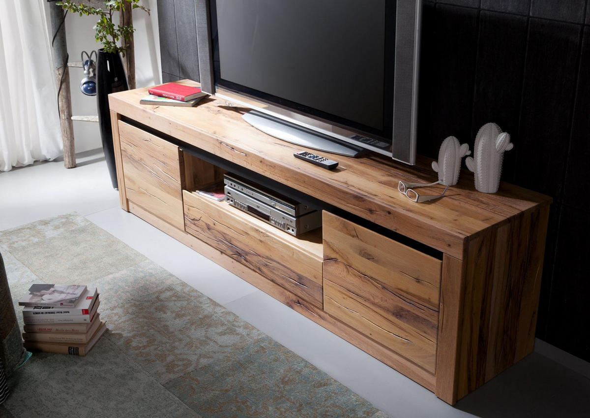 TV-BOARD Wild-/Zerreiche 202x42x55 natur geölt MONTREUX #105 - Naturfarben, Holz (202/55/42cm) - Massivmoebel24