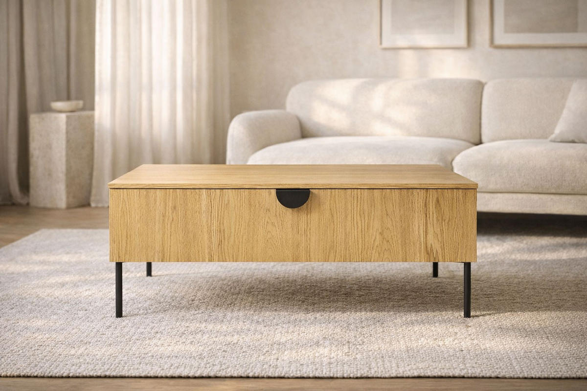 COUCHTISCH Mond Eiche Baltic 100 / 66 / 41cm - Eichefarben/Schwarz, Holz/Holzwerkstoff (66/100/41cm) - Feldmann-Wohnen