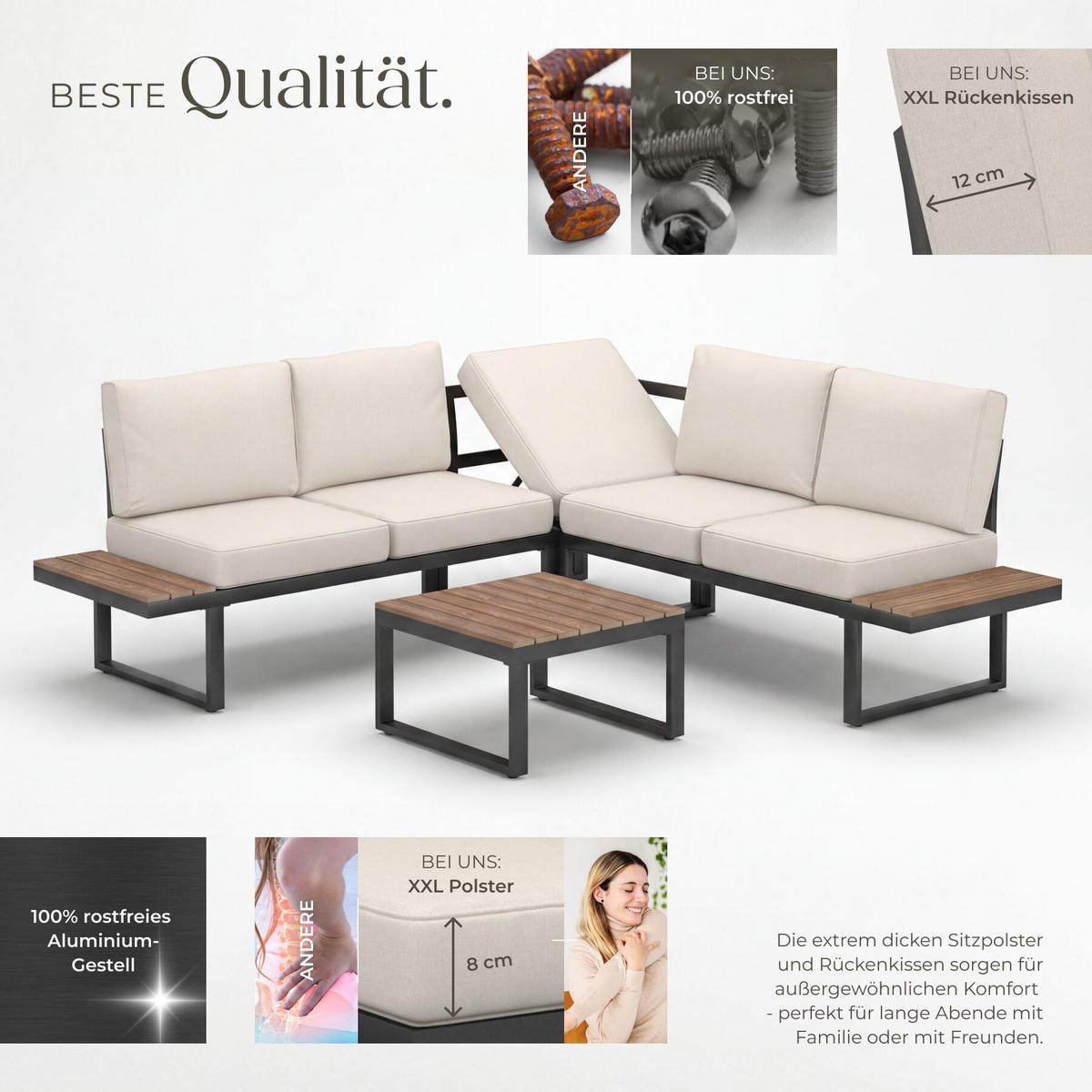GARTEN-LOUNGE-SET aus Aluminium Eliar, höhenverstellbare Ausgleichsschrauben, schwarz - Schwarz, Kunststoff - tectake