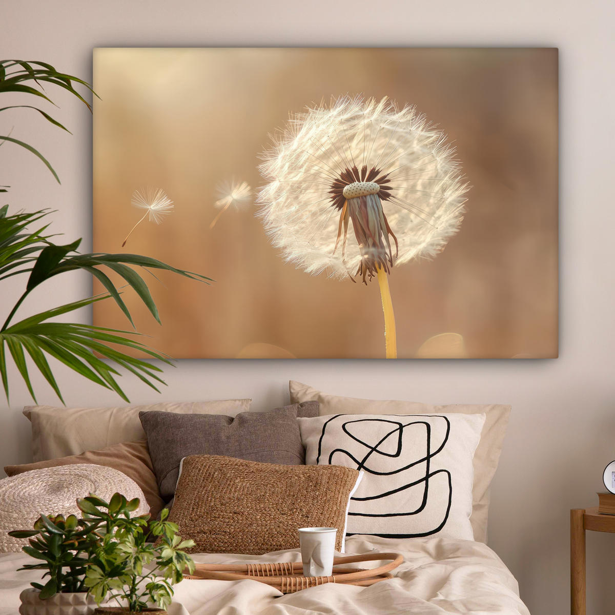 LEINWANDBILD Löwenzahn - Beige - Natur - Blume Wohnzimmer Groß 120x80 cm - Hellbraun, Textil (120/80cm) - MuchoWow