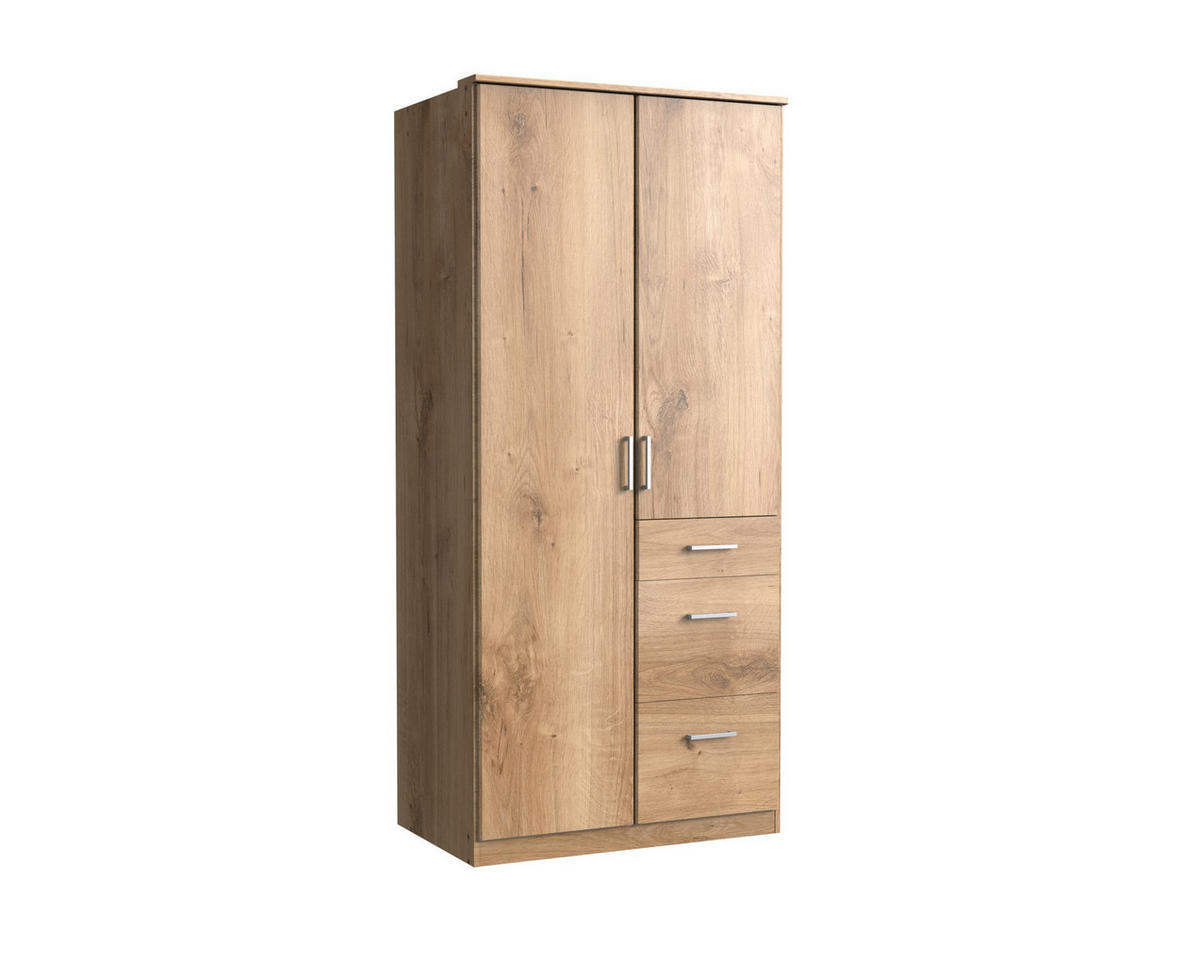 KLEIDERSCHRANK Click in Plankeneiche - Drehtürenschrank 91 cm Breite ohne Spiegel - Braun, Holzwerkstoff (91/199/58cm)