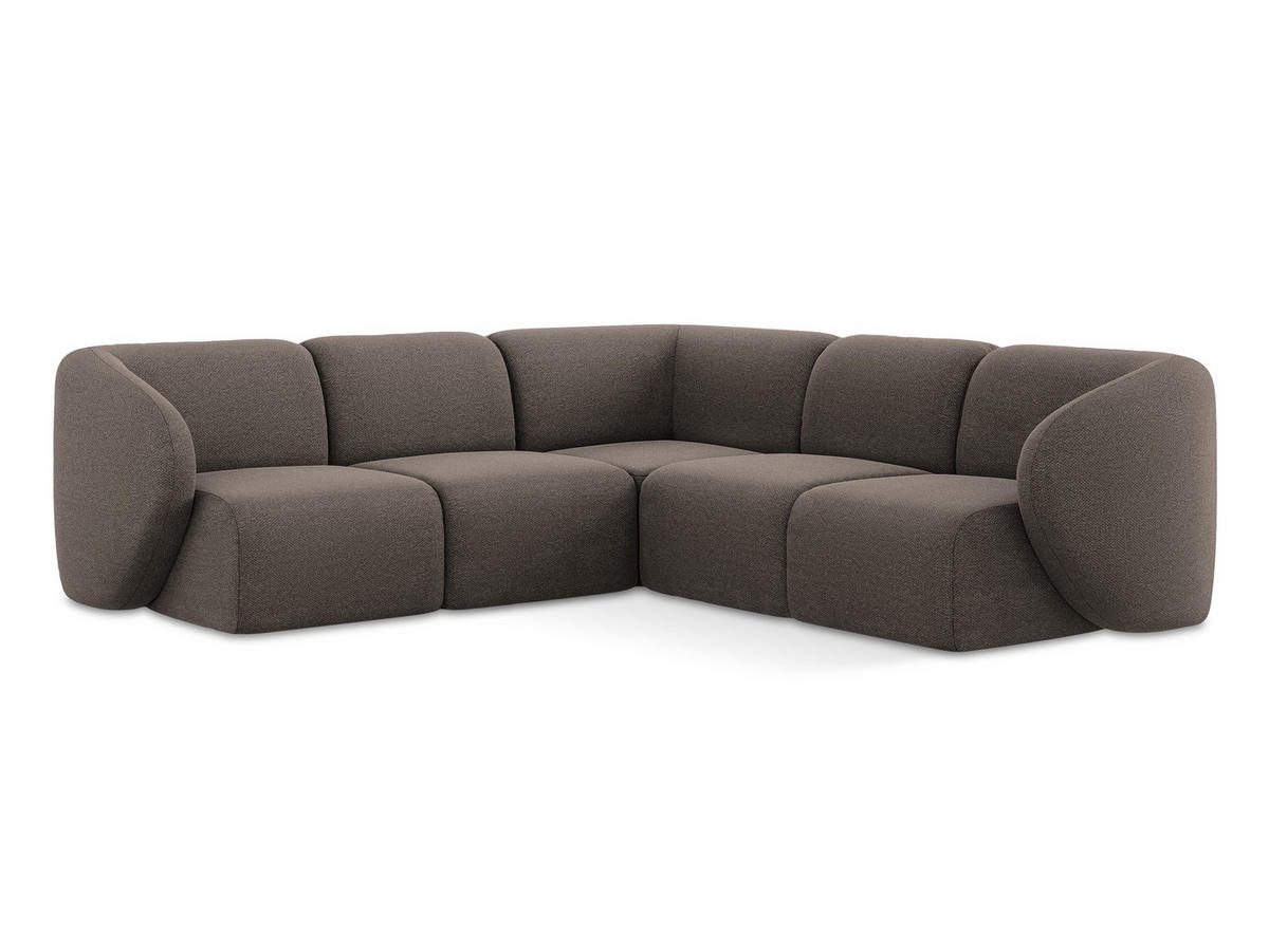 ECKSOFA Bouclé Stoff Braun - Schwarz/Mokka, Holzwerkstoff/Kunststoff (251/251cm) - Makamii