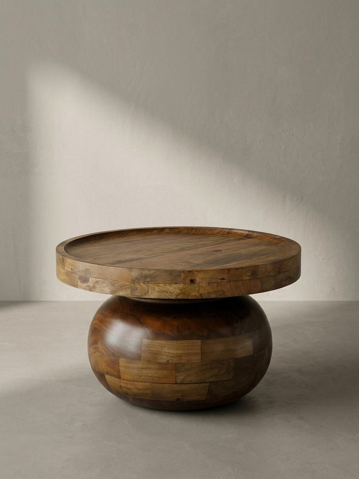 COUCHTISCH rund in Walnussfarbe, Massivholz Mango, 50x50x30,5 cm, niedrig, modern, natürliche Holzmaserung - Braun, Holz (50/50/30cm) - KADIMA DESIGN