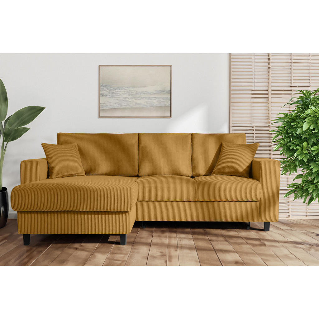 Thumbnail - Konsimo® Eckschlafsofa, Gelb, Textil, L-Form,L-Form, 234x90 cm, Hergestellt in Europa, Wohnzimmer, Sofas & Couches, Wohn...