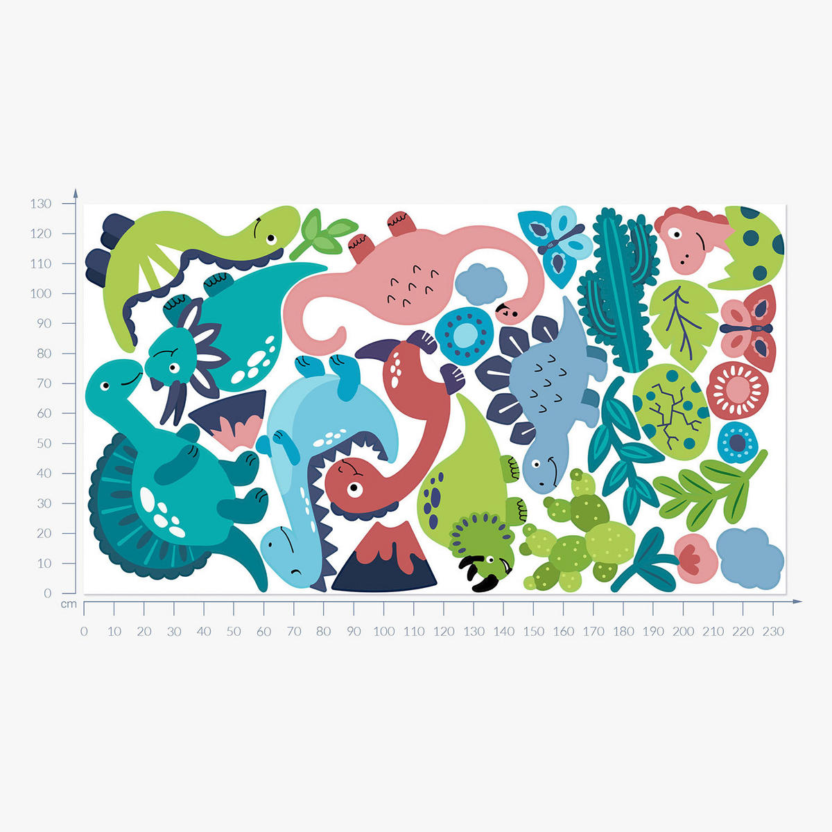 WANDAUFKLEBER 130x234cm - Dinosaurier und Pflanzen - Multicolor, Kunststoff (130/234/0.1cm) - Wallfluent
