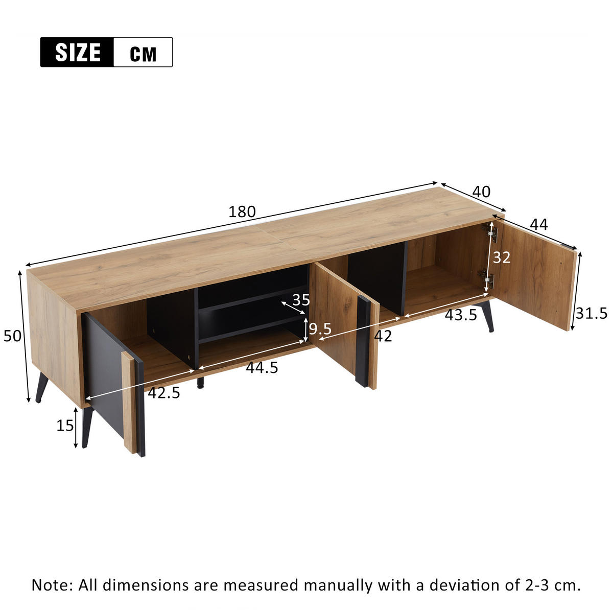 TV-RACK 180x40x50cm Lowboard Rustikal Braun für 80-Zoll-Fernseher - Braun, Holz (46.41/20.96/73.03cm) - Raelunyi