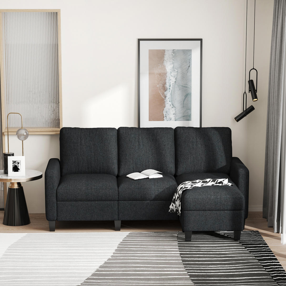 ECKSOFA Dunkelgrau 197.0/139.0/91.0 cm - Dunkelgrau, Textil (139/197cm)