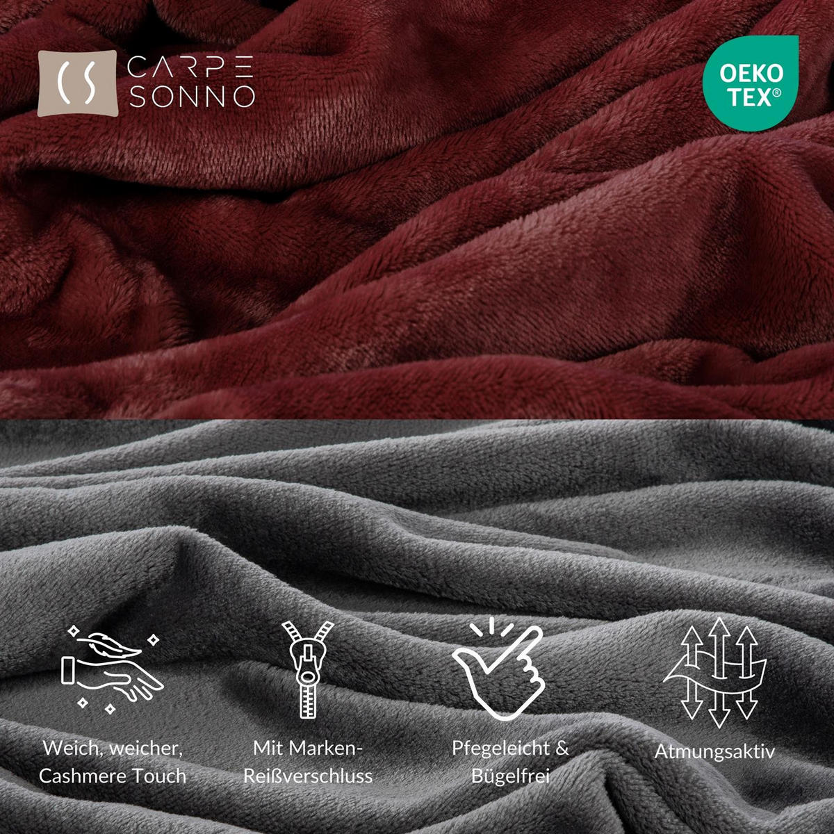 WINTER-BETTWÄSCHE 135x200 Cashmere-Touch Warmer Winter Bettbezug Kuschelig Anthrazit Bordeaux - Bordeaux, Textil (135/200cm) - Carpe Sonno