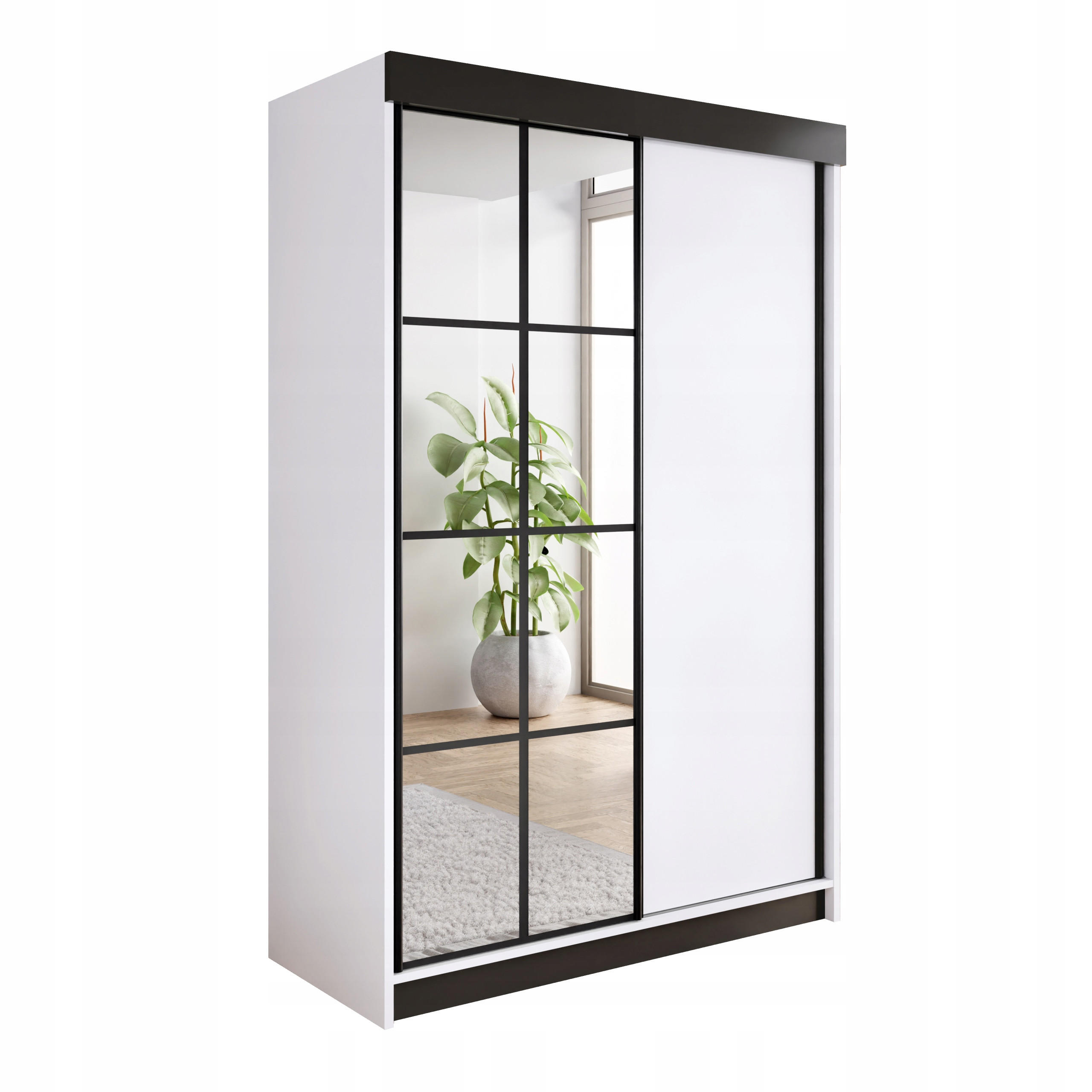 Kier Furniture POSUVNÁ ŠATNÍ SKŘÍŇ ARI 1 se zrcadlem 150 - Bílá