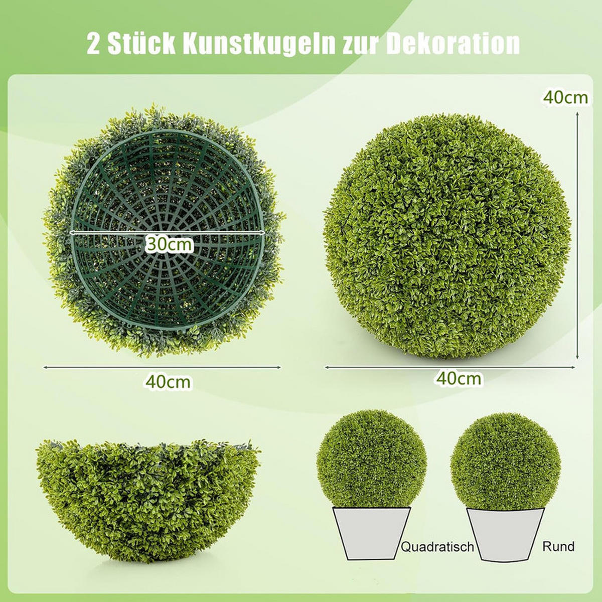 BUCHSBAUMKUGEL UV-beständig grün(2er-Set) - Grün, Kunststoff (40cm) - COSTWAY